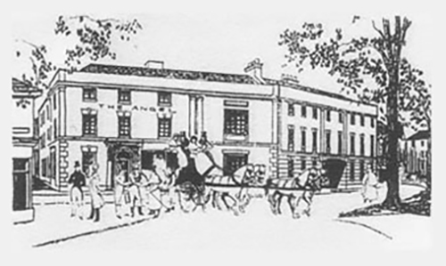 Historic drawing of The Angel Hotel Leamington